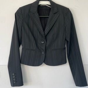 Express Design Studio Navy Blue Striped Academia Cropped Blazer Size 0